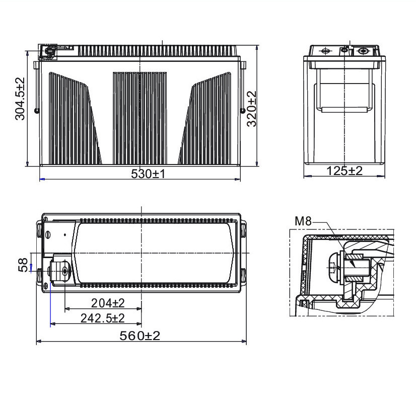 Компоновка аккумуляторной батареи Leoch LPF12-200